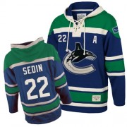 Men's Old Time Hockey Vancouver Canucks 22 Daniel Sedin Blue Sawyer Hooded Sweatshirt Jersey - Authentic