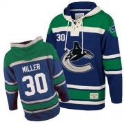 Men's Old Time Hockey Vancouver Canucks 30 Ryan Miller Blue Sawyer Hooded Sweatshirt Jersey - Premier