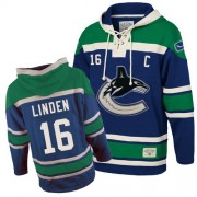Men's Old Time Hockey Vancouver Canucks 16 Trevor Linden Blue Sawyer Hooded Sweatshirt Jersey - Authentic
