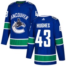 Men's Adidas Vancouver Canucks Quinn Hughes Blue Home Jersey - Authentic