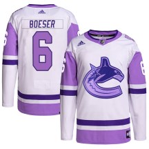 Youth Adidas Vancouver Canucks Brock Boeser White/Purple Hockey Fights Cancer Primegreen Jersey - Authentic