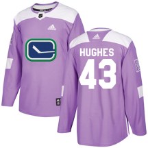 Youth Adidas Vancouver Canucks Quinn Hughes Purple Fights Cancer Practice Jersey - Authentic