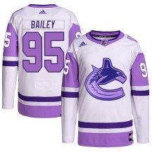 Men's Adidas Vancouver Canucks Justin Bailey White/Purple Hockey Fights Cancer Primegreen Jersey - Authentic