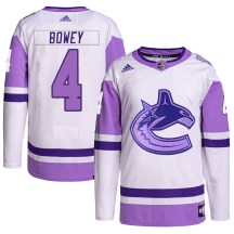 Men's Adidas Vancouver Canucks Madison Bowey White/Purple Hockey Fights Cancer Primegreen Jersey - Authentic