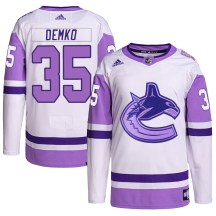 Men's Adidas Vancouver Canucks Thatcher Demko White/Purple Hockey Fights Cancer Primegreen Jersey - Authentic