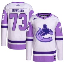 Men's Adidas Vancouver Canucks Justin Dowling White/Purple Hockey Fights Cancer Primegreen Jersey - Authentic