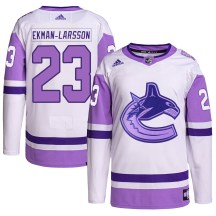 Men's Adidas Vancouver Canucks Oliver Ekman-Larsson White/Purple Hockey Fights Cancer Primegreen Jersey - Authentic