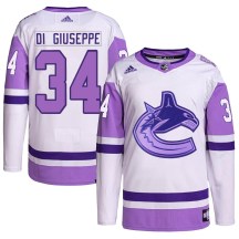 Men's Adidas Vancouver Canucks Phillip Di Giuseppe White/Purple Hockey Fights Cancer Primegreen Jersey - Authentic