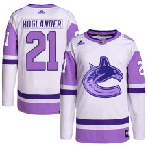 Men's Adidas Vancouver Canucks Nils Hoglander White/Purple Hockey Fights Cancer Primegreen Jersey - Authentic