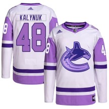 Men's Adidas Vancouver Canucks Wyatt Kalynuk White/Purple Hockey Fights Cancer Primegreen Jersey - Authentic