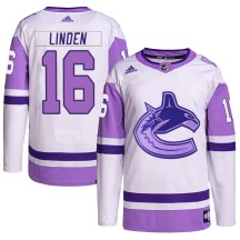 Men's Adidas Vancouver Canucks Trevor Linden White/Purple Hockey Fights Cancer Primegreen Jersey - Authentic