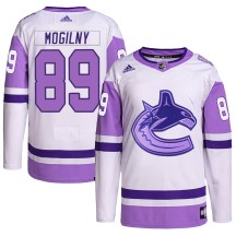 Men's Adidas Vancouver Canucks Alexander Mogilny White/Purple Hockey Fights Cancer Primegreen Jersey - Authentic