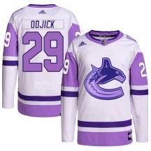 Men's Adidas Vancouver Canucks Gino Odjick White/Purple Hockey Fights Cancer Primegreen Jersey - Authentic