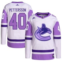 Men's Adidas Vancouver Canucks Elias Pettersson White/Purple Hockey Fights Cancer Primegreen Jersey - Authentic