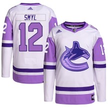 Men's Adidas Vancouver Canucks Stan Smyl White/Purple Hockey Fights Cancer Primegreen Jersey - Authentic
