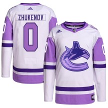 Men's Adidas Vancouver Canucks Dmitry Zhukenov White/Purple Hockey Fights Cancer Primegreen Jersey - Authentic