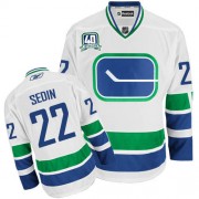 Youth Reebok Vancouver Canucks 22 Daniel Sedin White Third 40TH Jersey - Authentic