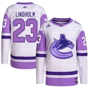 Men's Adidas Vancouver Canucks Elias Lindholm White/Purple Hockey Fights Cancer Primegreen Jersey - Authentic