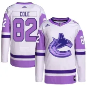 Men's Adidas Vancouver Canucks Ian Cole White/Purple Hockey Fights Cancer Primegreen Jersey - Authentic