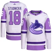 Men's Adidas Vancouver Canucks Jack Studnicka White/Purple Hockey Fights Cancer Primegreen Jersey - Authentic