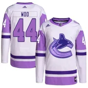 Men's Adidas Vancouver Canucks Jett Woo White/Purple Hockey Fights Cancer Primegreen Jersey - Authentic