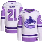 Men's Adidas Vancouver Canucks Jyrki Lumme White/Purple Hockey Fights Cancer Primegreen Jersey - Authentic