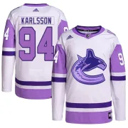 Men's Adidas Vancouver Canucks Linus Karlsson White/Purple Hockey Fights Cancer Primegreen Jersey - Authentic