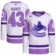 Men's Adidas Vancouver Canucks Quinn Hughes White/Purple Hockey Fights Cancer Primegreen Jersey - Authentic
