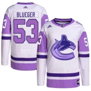 Men's Adidas Vancouver Canucks Teddy Blueger White/Purple Hockey Fights Cancer Primegreen Jersey - Authentic