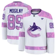 Men's Fanatics Vancouver Canucks Alexander Mogilny White 2024 Hockey Fights Cancer Practice Jersey - Premium