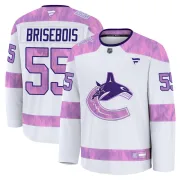 Men's Fanatics Vancouver Canucks Guillaume Brisebois White 2024 Hockey Fights Cancer Practice Jersey - Premium Men's Fanatics Vancouver Canucks Guillaume Brisebois White 2024 Hockey Fights Cancer Practice Jersey - Premium