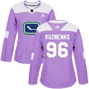 Women's Adidas Vancouver Canucks Andrei Kuzmenko Purple Fights Cancer Practice Jersey - Authentic Women's Adidas Vancouver Canucks Andrei Kuzmenko Purple Fights Cancer Practice Jersey - Authentic
