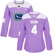 Women's Adidas Vancouver Canucks Jordie Benn Purple Fights Cancer Practice Jersey - Authentic