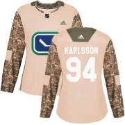 Women's Adidas Vancouver Canucks Linus Karlsson Camo Veterans Day Practice Jersey - Authentic