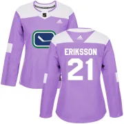 Women's Adidas Vancouver Canucks Loui Eriksson Purple Fights Cancer Practice Jersey - Authentic