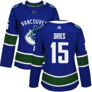 Women's Adidas Vancouver Canucks Sheldon Dries Blue Home Jersey - Authentic