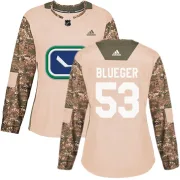 Women's Adidas Vancouver Canucks Teddy Blueger Blue Camo Veterans Day Practice Jersey - Authentic