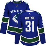 Women's Adidas Vancouver Canucks Zane McIntyre Blue Home Jersey - Authentic
