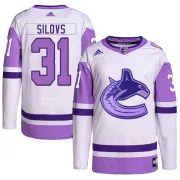 Youth Adidas Vancouver Canucks Arturs Silovs White/Purple Hockey Fights Cancer Primegreen Jersey - Authentic