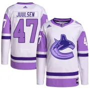 Youth Adidas Vancouver Canucks Noah Juulsen White/Purple Hockey Fights Cancer Primegreen Jersey - Authentic